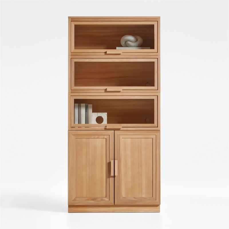 Calypso Natural Elm Modular Storage Cabinet with Wood-Door Base and Glass Doors - image 0 of 9