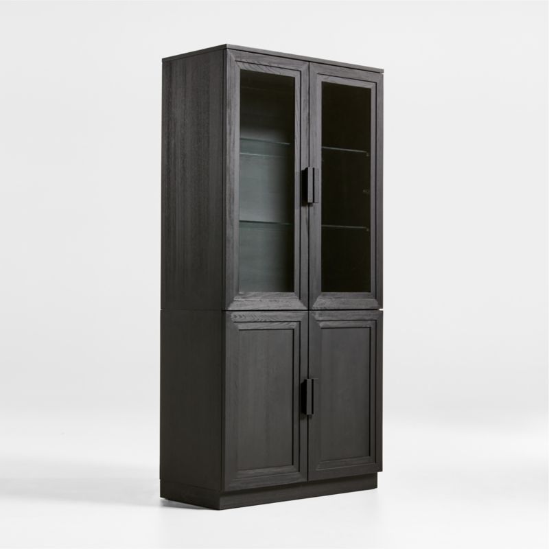 Calypso Black Modular Elm Wood-Door Base and Glass-Door Bookshelf Hutch - image 3 of 9