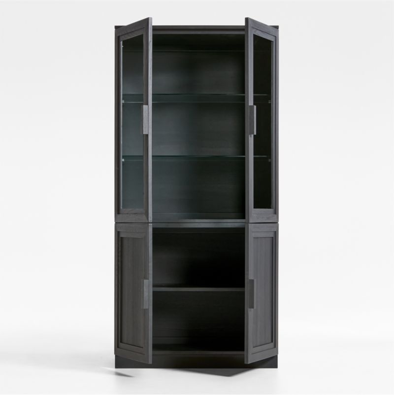 Calypso Black Modular Elm Wood-Door Base and Glass-Door Bookshelf Hutch - image 2 of 9