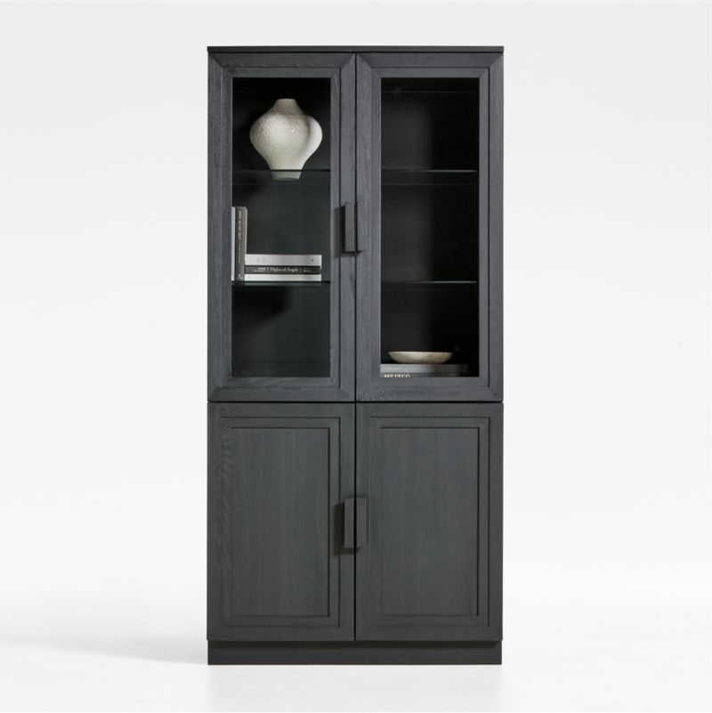 Calypso Black Modular Elm Wood-Door Base and Glass-Door Bookshelf Hutch - image 0 of 9