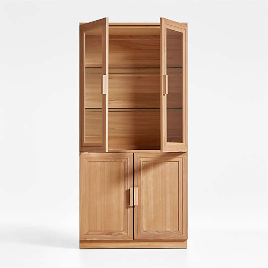 Calypso 36" Natural Wood Storage Cabinet with Glass and Wood Doors