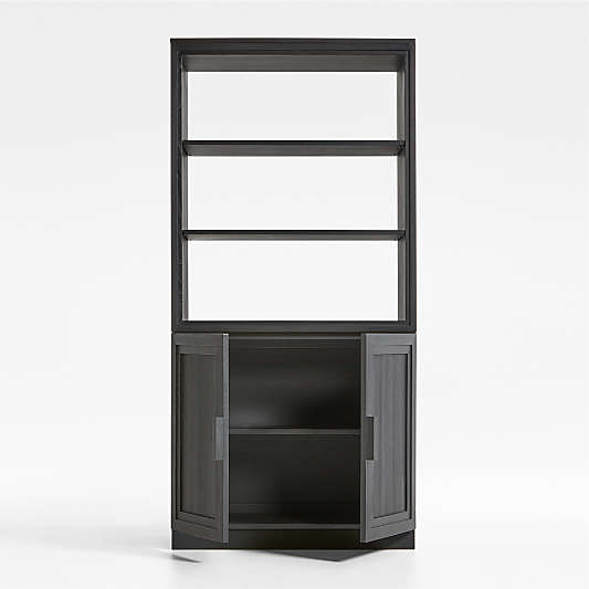 Calypso 36" Black Wood Bookcase with Wood-Door Storage