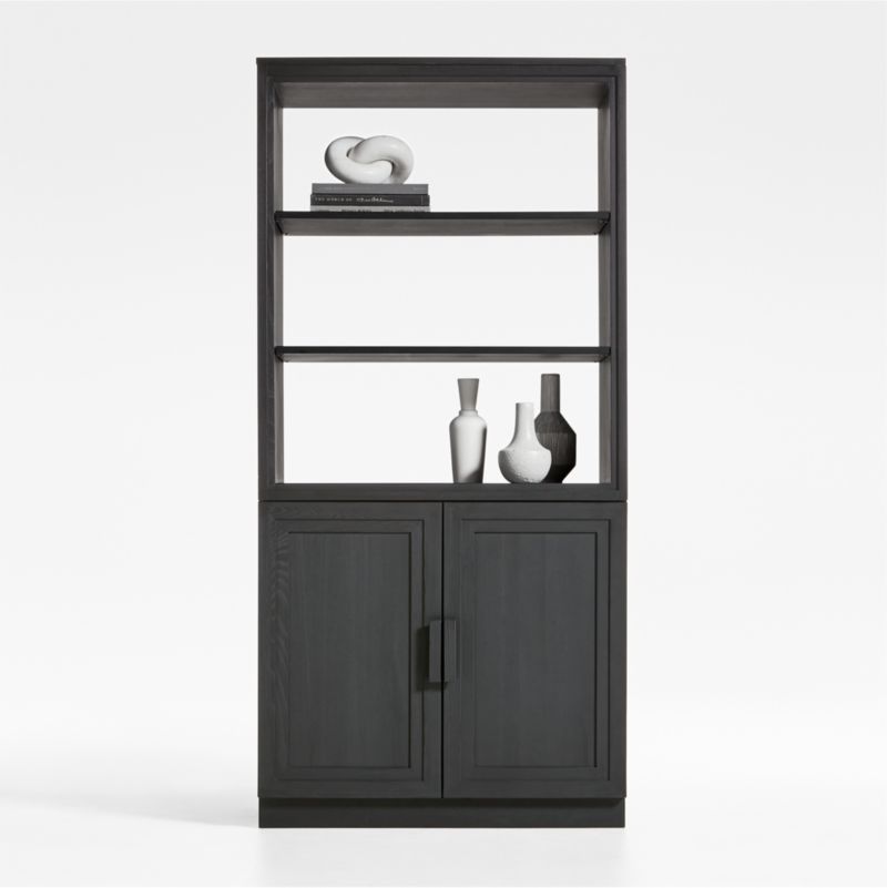 Calypso Black Wood Modular Elm Wood-Door Base and Bookshelf Hutch