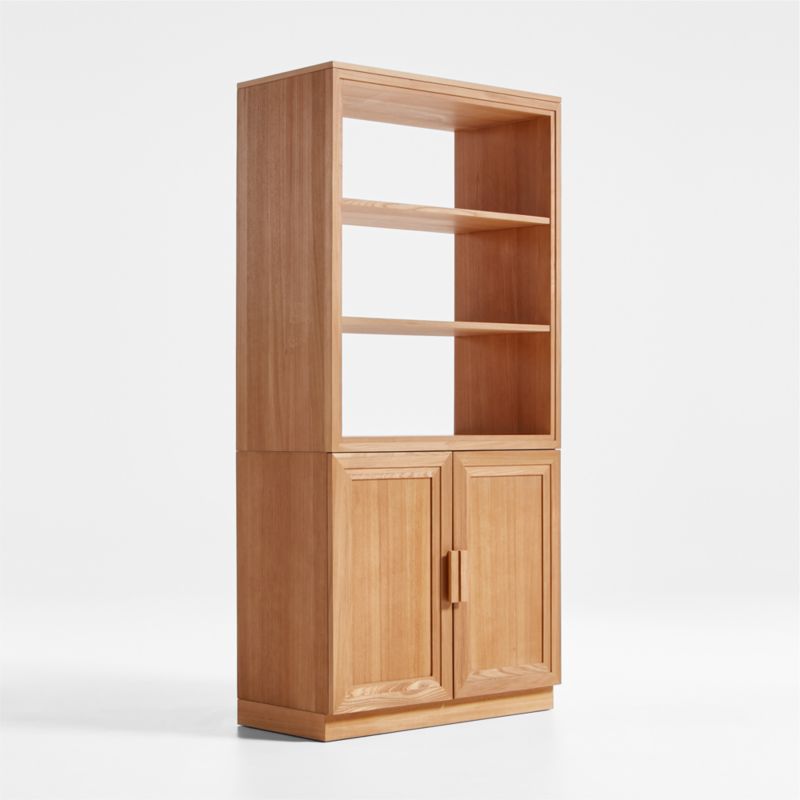 Calypso Natural Elm Modular Wood-Door Base and Bookshelf Hutch