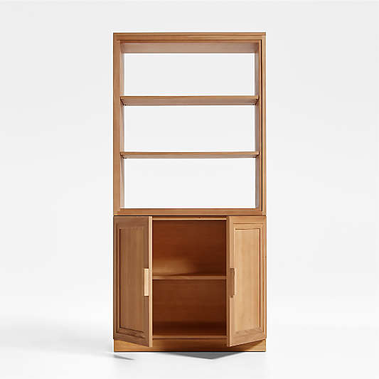 Calypso Natural Elm Modular Wood-Door Base and Bookshelf Hutch