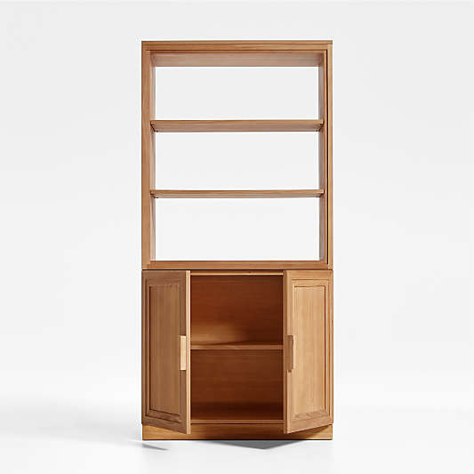 Calypso 36" Natural Wood Bookcase with Wood-Door Storage