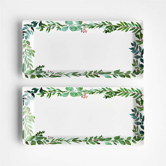 Cambridge Holiday Winter Botanical Stoneware Platters, Set of 2