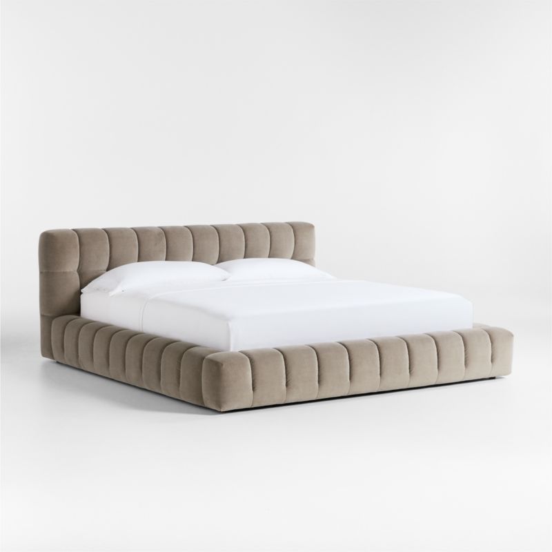 Cambria Warm Grey Velvet Tufted Upholstered King Bed - image 5 of 9