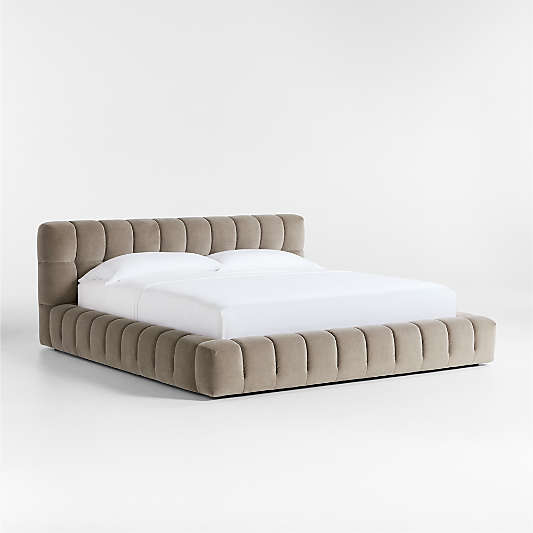 Cambria Warm Grey Velvet Tufted Upholstered King Bed