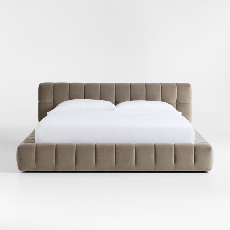 Cambria Warm Grey Velvet Tufted Upholstered King Bed - image 0 of 9