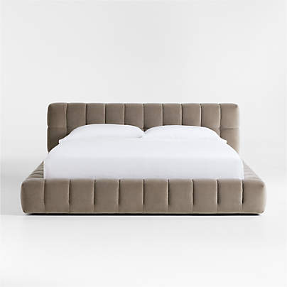 Cambria Warm Grey Velvet Tufted Upholstered King Bed