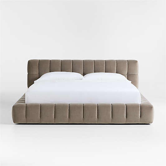 Cambria Taupe Velvet Tufted Upholstered King Bed