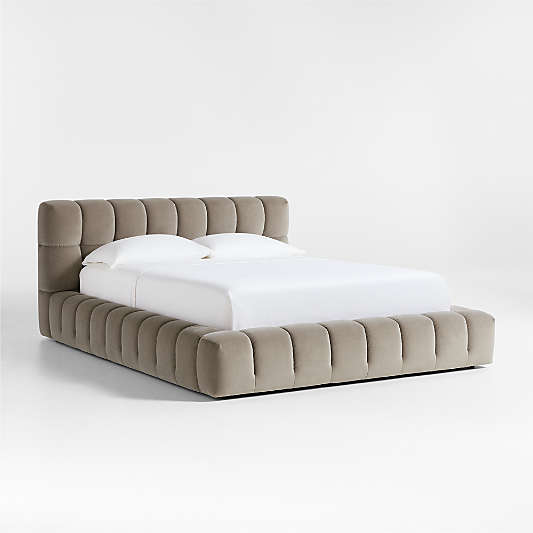 Cambria Warm Grey Velvet Tufted Upholstered Queen Bed