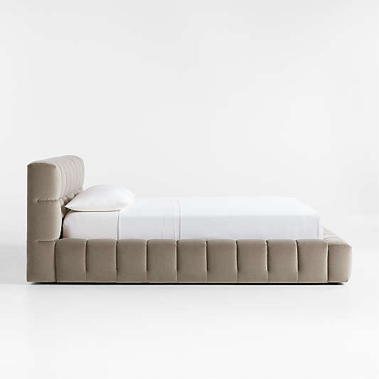 Cambria Warm Grey Velvet Tufted Upholstered Queen Bed