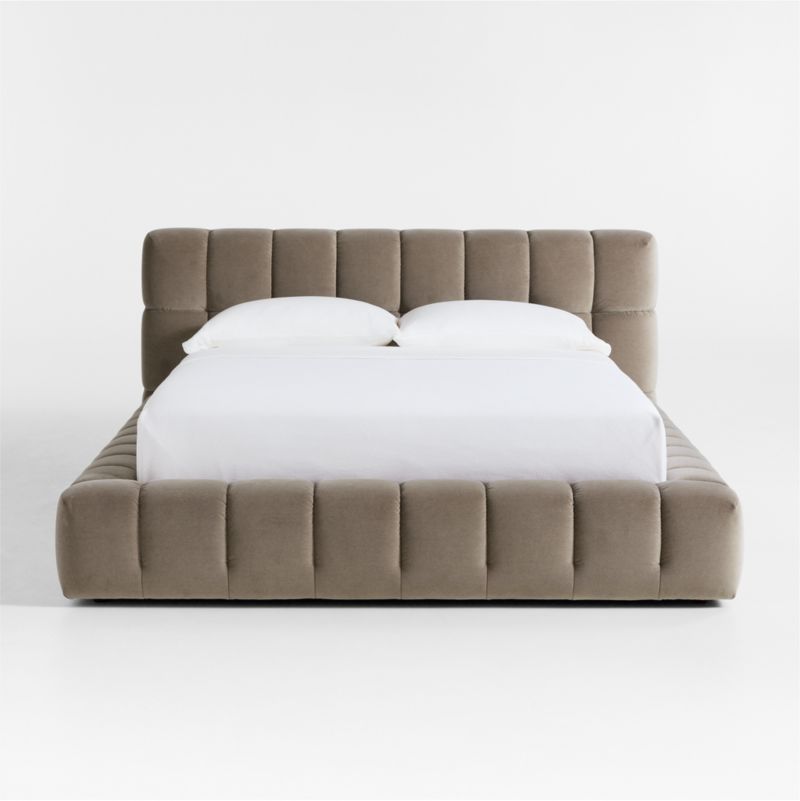 Cambria Warm Grey Velvet Tufted Upholstered King Bed - image 2 of 9