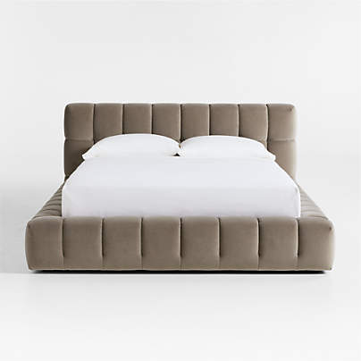 Cambria Warm Grey Velvet Tufted Upholstered Queen Bed