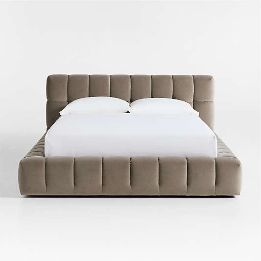 Cambria Warm Grey Velvet Tufted Upholstered Bed