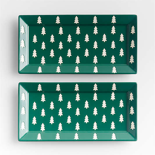 Cambridge Green Holiday Tree Serving Platters, Set of 2