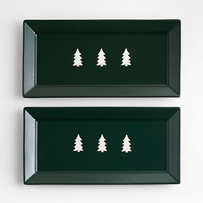 View Cambridge Holiday Green Trees Stoneware Platters, Set of 2 details
