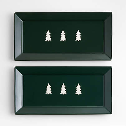 Cambridge Holiday Green Trees Stoneware Platters, Set of 2