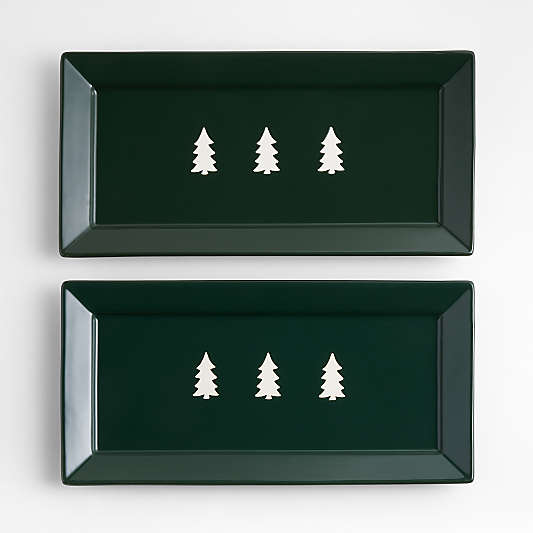 Cambridge Holiday Green Trees Stoneware Platters, Set of 2