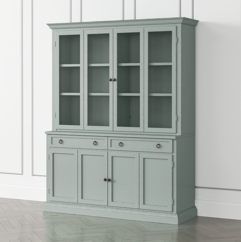 Cameo Blue Grey 2-Piece Entertainment Center with Wood and Glass Doors