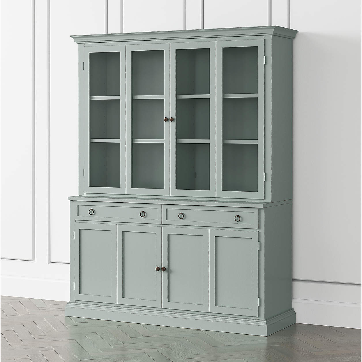 Cameo Blue Grey 2-Piece Entertainment Center with Wood and Glass Doors ...