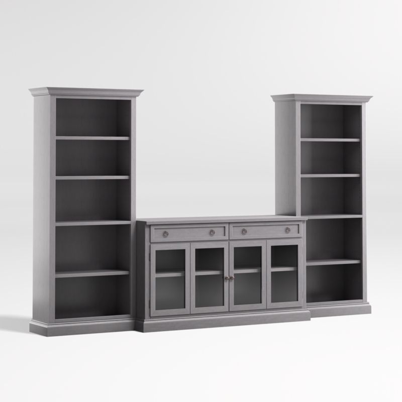 Cameo Dove Grey 3-Piece Glass Door Entertainment Center with Open Bookcases