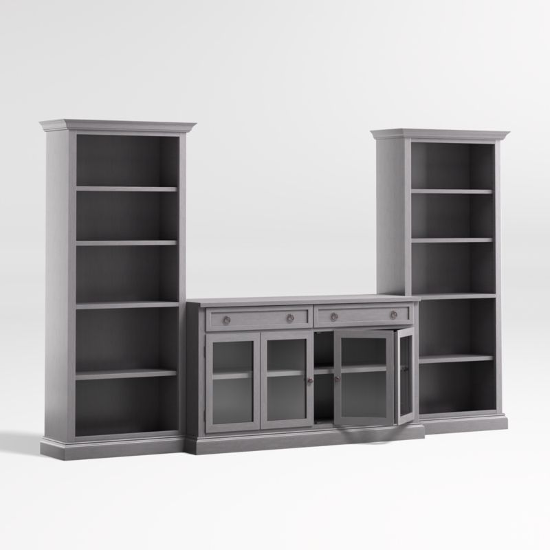 Cameo Dove Grey 3-Piece Glass Door Entertainment Center with Open Bookcases