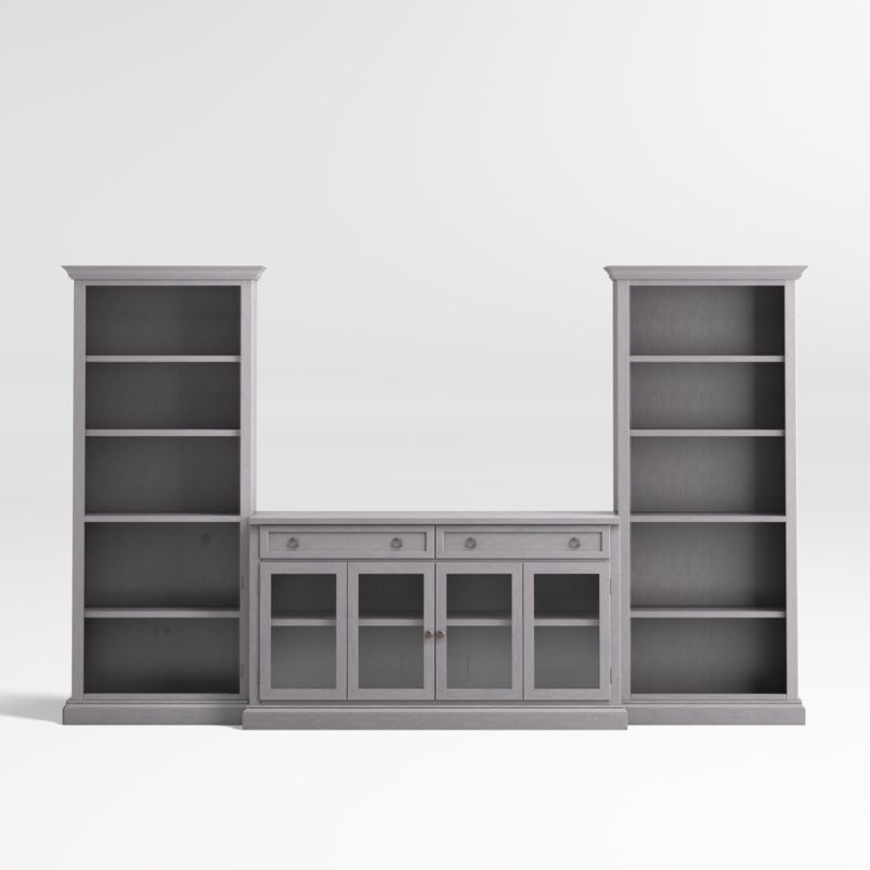 Cameo Dove Grey 3-Piece Glass Door Entertainment Center with Open Bookcases