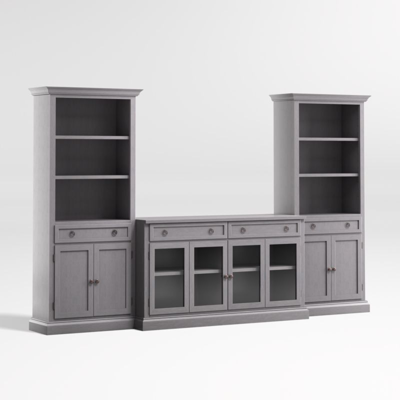 Cameo Dove Grey 3-Piece Glass Door Entertainment Center with Storage Bookcases
