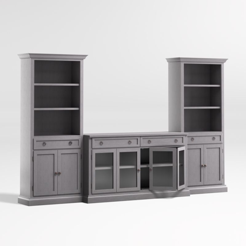 Cameo Dove Grey 3-Piece Glass Door Entertainment Center with Storage Bookcases