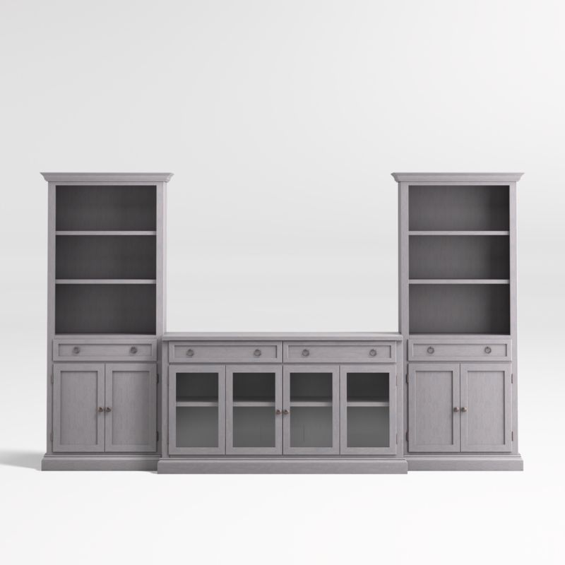 Cameo Dove Grey 3-Piece Glass Door Entertainment Center with Storage Bookcases