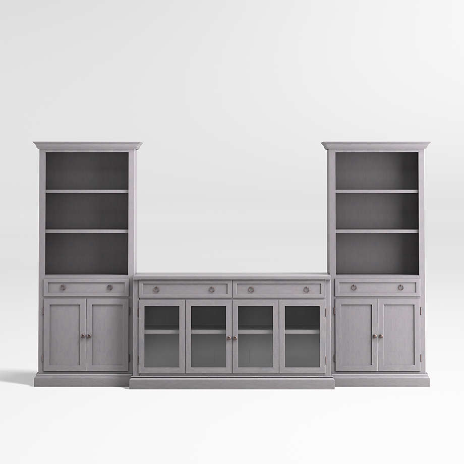 Cameo Dove Grey 3Piece Glass Door Entertainment Center with Storage