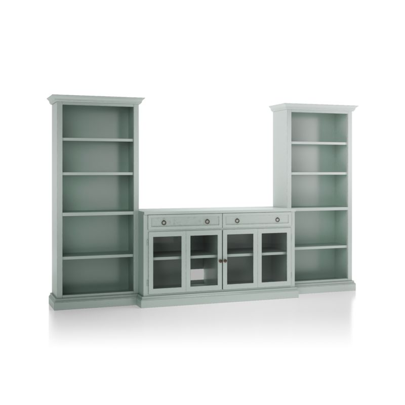 Cameo Blue Grey 3-Piece Glass Door Entertainment Center with Open Bookcases