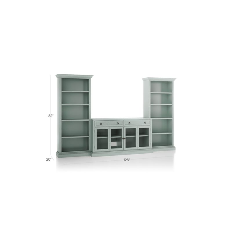 Cameo Blue Grey 3-Piece Glass Door Entertainment Center with Open Bookcases