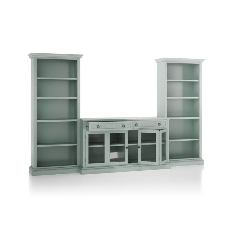 Cameo Blue Grey 3-Piece Glass Door Entertainment Center with Open Bookcases