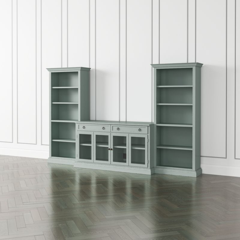 Cameo Blue Grey 3-Piece Glass Door Entertainment Center with Open Bookcases
