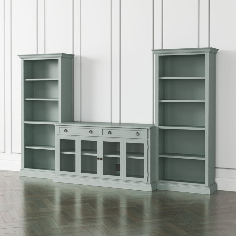 Cameo Blue Grey 4-Piece Glass Door Wall Unit with Storage Bookcase