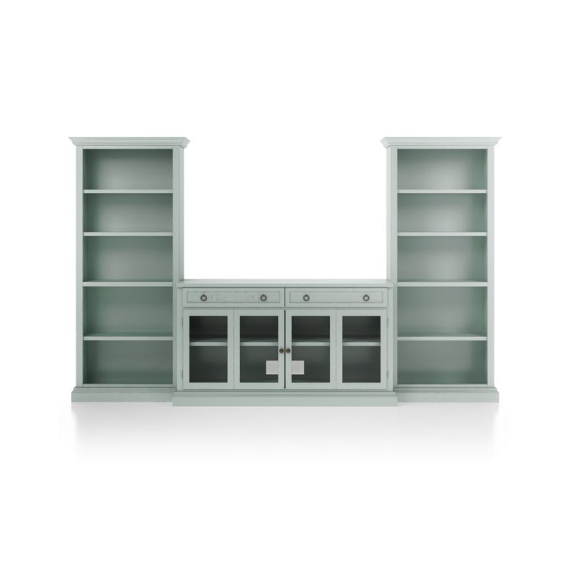 Cameo Blue Grey 3-Piece Glass Door Entertainment Center with Open Bookcases