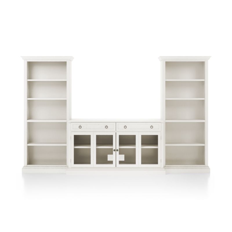 Cameo Dama 3-Piece Glass Door Entertainment Center with Open Bookcases
