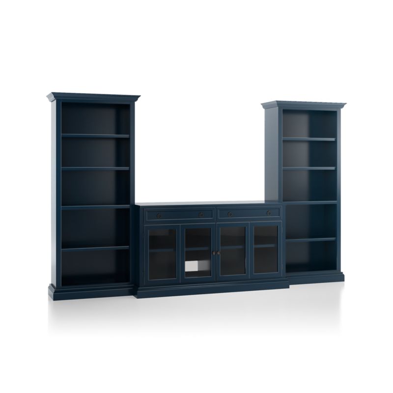 Cameo Indigo 3-Piece Glass Door Entertainment Center with Open Bookcases