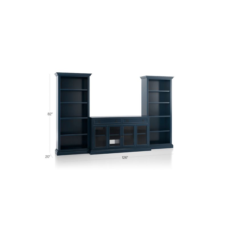 Cameo Indigo 3-Piece Glass Door Entertainment Center with Open Bookcases