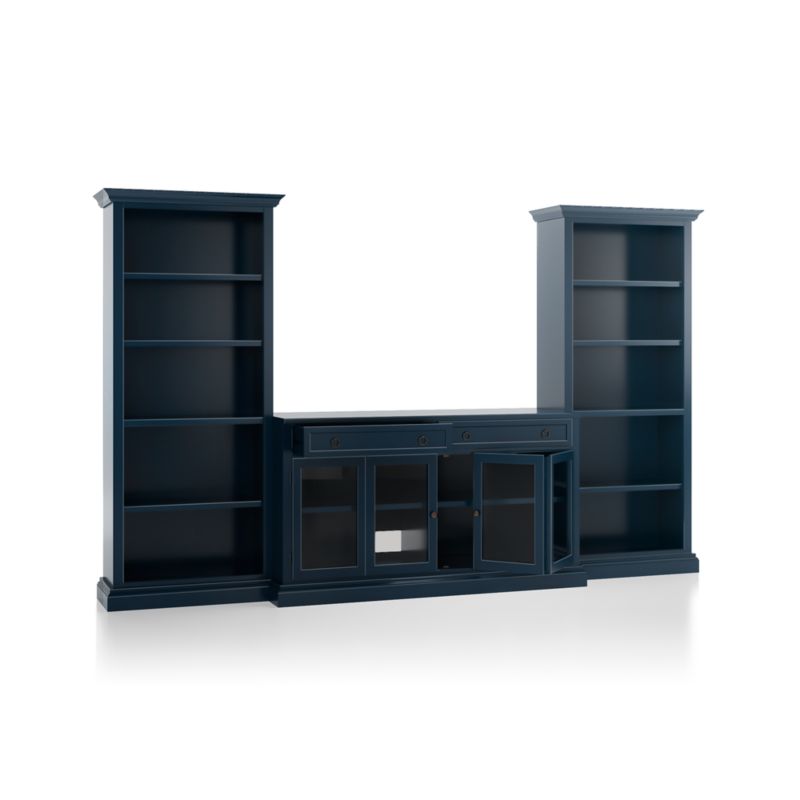 Cameo Indigo 3-Piece Glass Door Entertainment Center with Open Bookcases