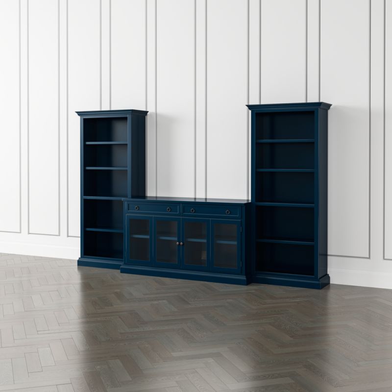 Cameo Indigo 3-Piece Glass Door Entertainment Center with Open Bookcases