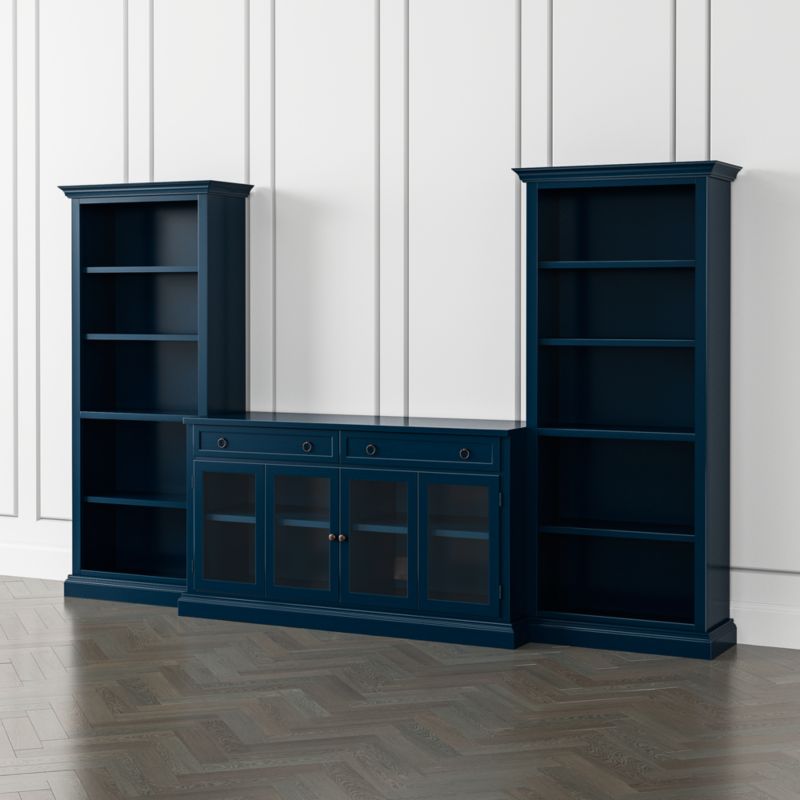 Cameo Indigo 3-Piece Glass Door Entertainment Center with Open Bookcases