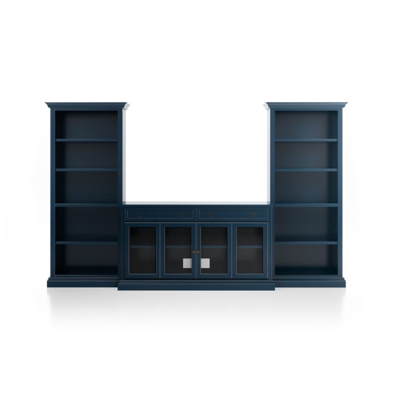 Cameo Indigo 3-Piece Glass Door Entertainment Center with Open Bookcases