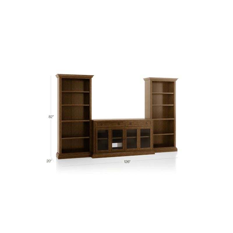 Cameo Nero Noce 3-Piece Glass Door Entertainment Center with Open Bookcases