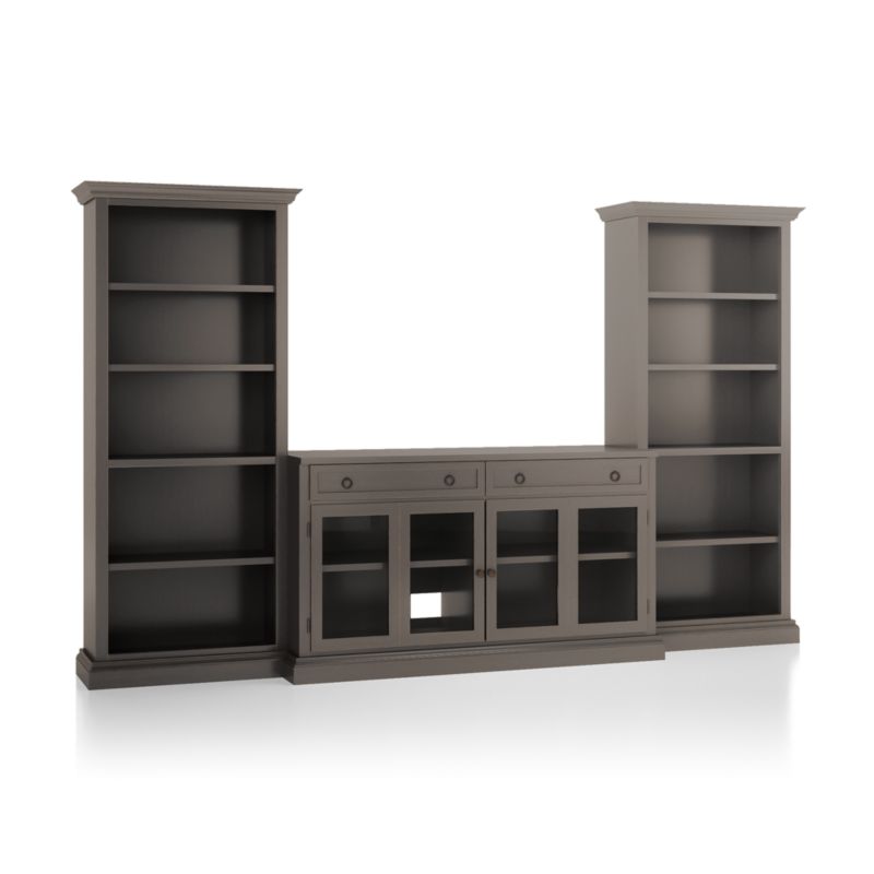 Cameo Grigio 3-Piece Glass Door Entertainment Center with Open Bookcases