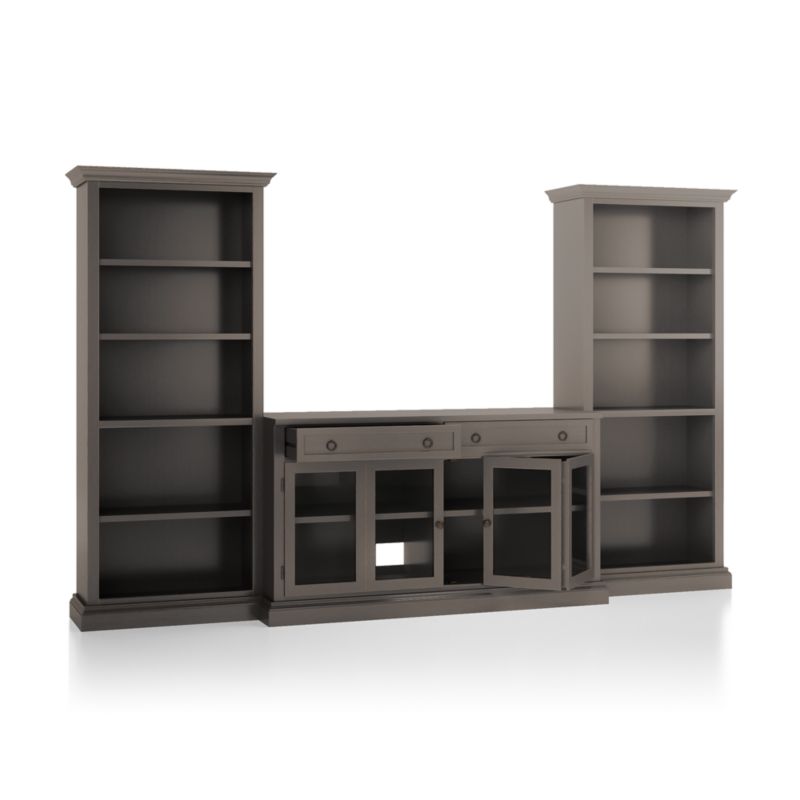 Cameo Grigio 3-Piece Glass Door Entertainment Center with Open Bookcases